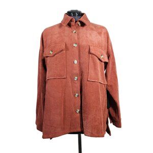 Forever 21+ women's terracotta textured hi-lo corduroy‎ shirt jacket shacket 0X
